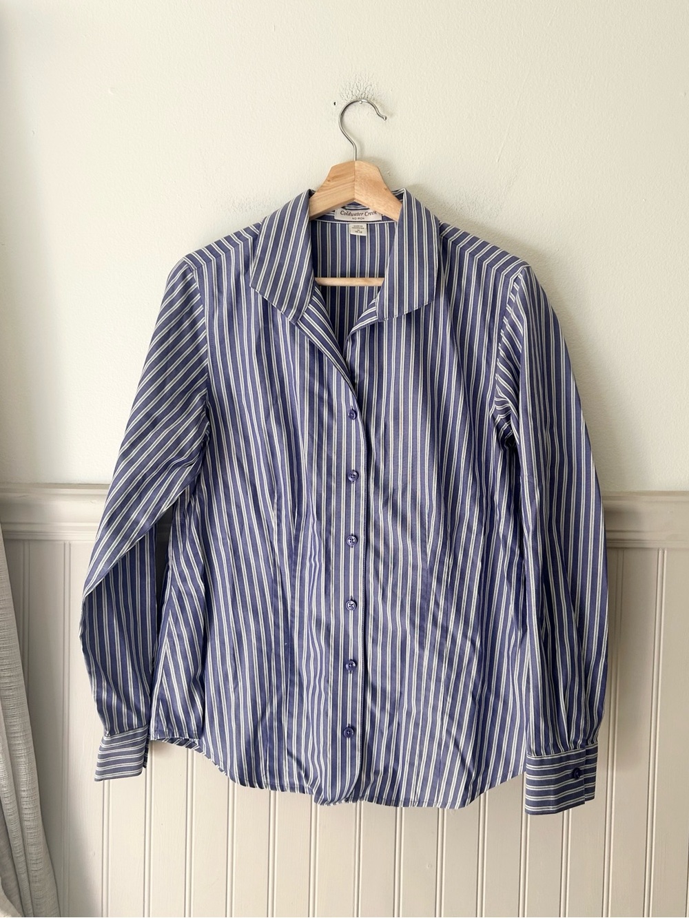 Coldwater Creek Medium Blue/Purple Stripe No Iron Button Down Shirt